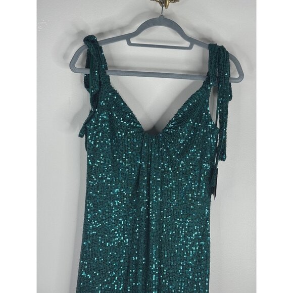Mac Duggal 26693 Sequined Emerald Green Evening Gown Maxi Dress Size 10 NWT - Picture 4 of 6